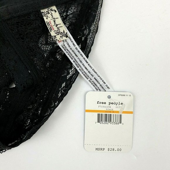 Free People Scalloped Lace Bandeau Bra Black Pullover Strapless Size S Small NWT - Picture 5 of 10